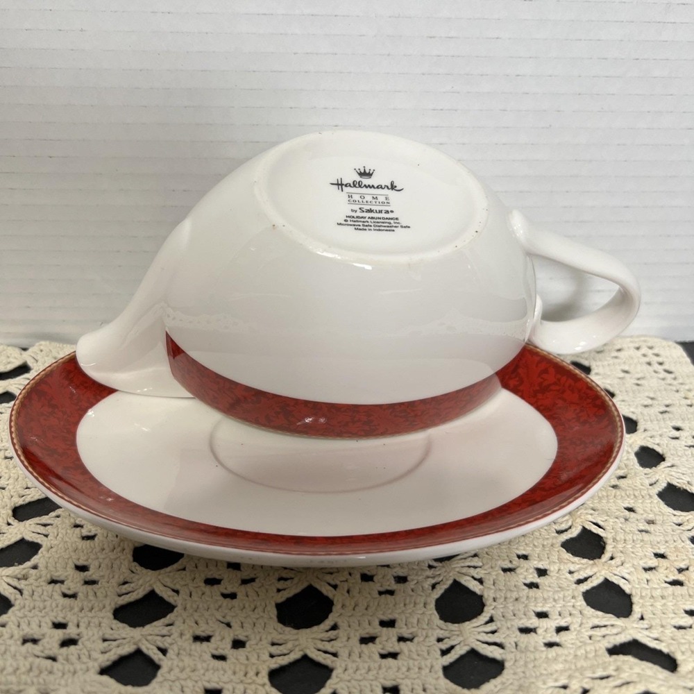 Hallmark Sakura Gravy Boat & Tray White & Red Trim Holiday Abundance - Picture 2 of 4